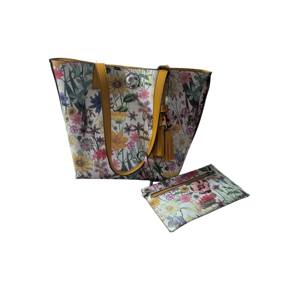 Carlos by Carlos Santana Floral Multicolor Tote Yellow Straps Pouch Tassel